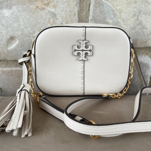 NEW Tory Burch McGraw Leather Camera Bag in Brie/Cream AUTHENTIC - Picture 2 of 5